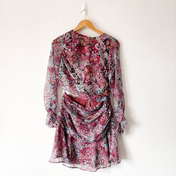 Zara Multi Floral Cut Out Long Sleeve Dress NWOT Size Medium - Picture 8 of 13